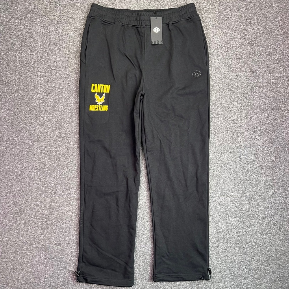Rudis Luxe Terry Sweatpants Mens Large Black Canton Wrestling Graphic Bungee Hem